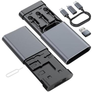 Imagem de Hub de dados, leitor de cartões com classificação de viagem e cabo de carregamento 3 em 1 de 65 W, Nano-Sim-TF-SD, armazenamento de cartões, iluminação, conectores USB-C, USB-A, iPhone/Win/Mac/Android