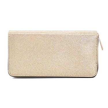 Imagem de Carteira continental de couro vegano brilhante brilhante premium com zíper, Dourado, One Size