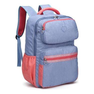 Imagem de Mochila Love Kika Feminina Moderna C/ Chaveiro Pompom Lisa, Azul, Clar