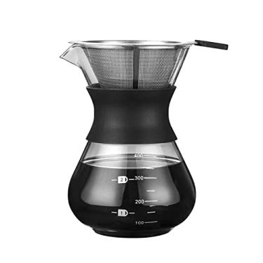 Imagem de Cafeteira Pour Over 14oz com Jarra de Vidro e Filtro Reutilizável Aço Inoxidável Manual Gotejamento Mangueira Silicone Borosilicato Sem Papel