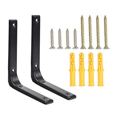 Imagem de Suportes de prateleira, 2 peças, suportes de prateleira pretos com parafusos 15 x 12,5 cm, metal, 90 graus, suporte de canto para montagem na parede