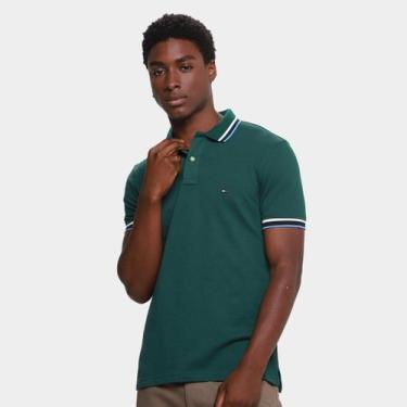 Imagem de Camisa Polo Tommy Hilfiger Slim Fit Cuff Interest Masculina, Verde, M