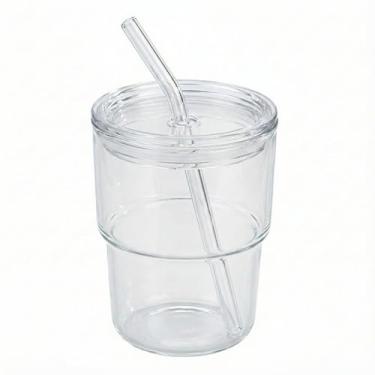Imagem de Coolcapis Copo de água de 370 ml, canecas de café de vidro com canudo e tampa (1 peça transparente)