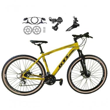 Imagem de Bicicleta Aro 29 Gti Roma 21v Câmbios Shimano Freio Disco Hidráulico Suspensão Pneu Faixa - Amarelo Tam.19