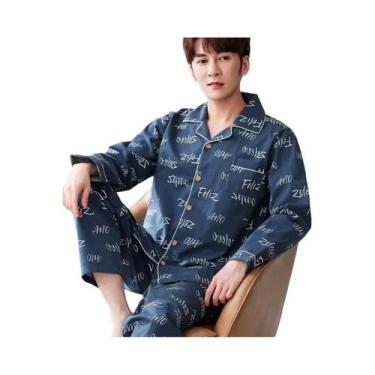 Imagem de Pijamas De Algodão De Manga Longa Para Homens Em Tamanhos Grandes, Con