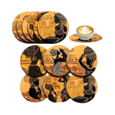 Imagem de Conjunto De 6 Porta-Copos De Madeira Pintados Com Padrão Artístico Ant