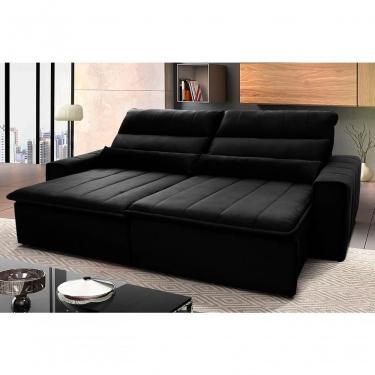 Imagem de Sofá Retrátil Reclinável Patagônia 2,50m Suede Velut Preto Molas No Assento - King House