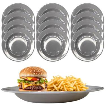 Imagem de 12 Pratos Fundo Melamina Cinza 25cm p/ Buffet Restaurantes - Fx