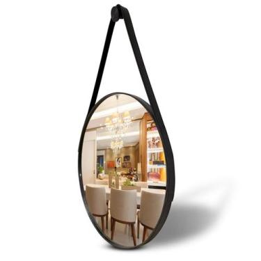 Imagem de Espelho Redondo Adnet Eddias Decorativo Couro 60cm 50cm 40cm 30cm Sala