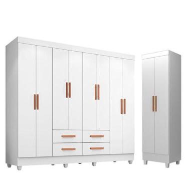 Imagem de Guarda Roupa Casal Porto 8 Portas e Armário Multiuso Lite Branco Brilh