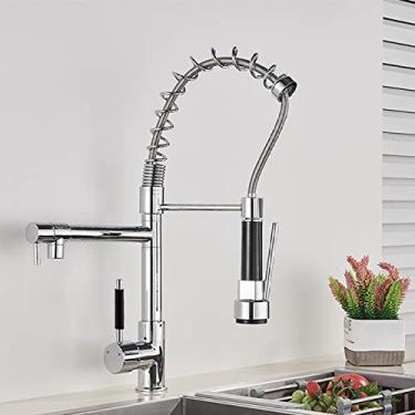 Imagem de Torneira de cozinha de primavera puxe pulverizador lateral bico duplo de alça única misturador torneira de pia 360 rotações torneiras de cozinha, cromo HEIBAZI, China