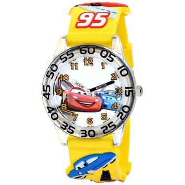 Imagem de Disney Relógio infantil W001506 "Time Teacher" Disney Cars com pulseira amarela 3-D, Amarelo