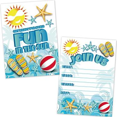 Imagem de Convites de festa de verão na praia – Convites de festa na piscina (20 unidades com envelopes) – Luau infantil para festa de verão