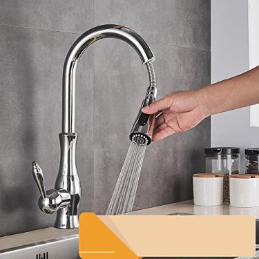 Imagem de Torneira de cozinha de níquel escovado Torneira misturadora de alça única Pulverizador de fluxo Bico de cozinha Torneira de água quente e fria, Cromado B, Tamanho único