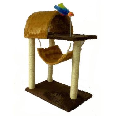 Imagem de Arranhador para gatos com toca e rede - marrom com caramelo