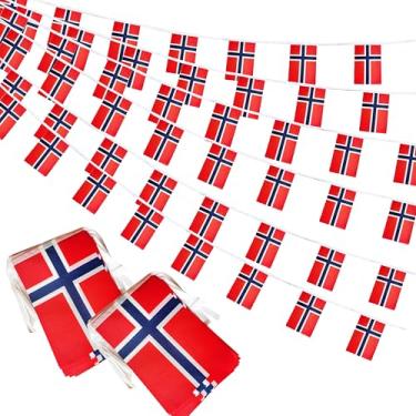 Imagem de Bandeiras da Noruega pequenas bandeiras norueguesas de 1,8 m e 60 bandeiras em miniatura bandeiras da Noruega para inauguração, festival olímpico, decorações de celebração esportiva de grande