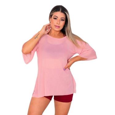 Imagem de Blusa Tule Feminina Fitness Academia Manga Curta Rose - Rcv Store, Ros
