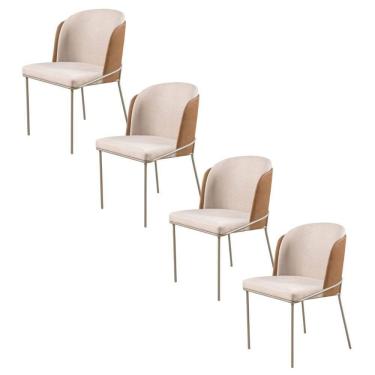 Imagem de Conjunto 4 Cadeiras para Sala de Jantar Base Metal Bege/Caramelo