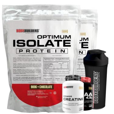 Imagem de Kit 2x Optimum Isolate Whey Protein 2kg + Creatina 100g + BCAA 4,5g 100g + Coqueteleira - Bodybuilders (Médio, Chocolate)