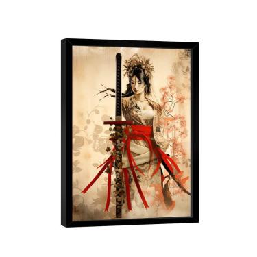 Imagem de Quadro Decorativo Gueixa Bege 118x78 Moldura Preta