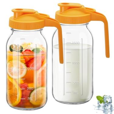 Imagem de Jarro de vidro de 2 peças, jarro de vidro de 1,8 l com tampa, à prova de vazamento duplo com alça, jarro de água de boca larga, recipiente de geladeira para água, suco (2, laranja)