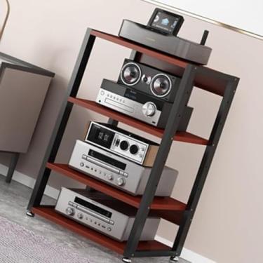 Imagem de Suporte Av Moderno Gabinete De Componentes Estéreo 3/4/5 Camadas Pequeno Suporte De Áudio Aberto Para Tv Para Jogos Torre De Áudio Para Escritório Em Casa Áudio Vídeo Tea, Black, 4 Tier-50X40X90CM