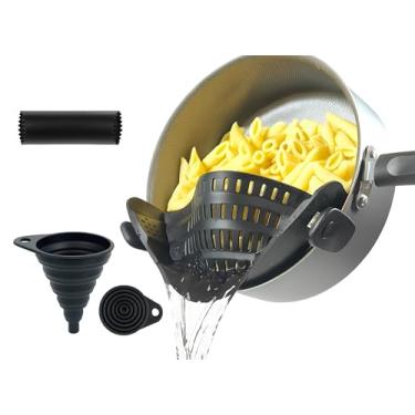 Imagem de LYCIAN WAY Filtro de silicone para todas as panelas e frigideiras, coador de macarrão, coador de alimentos com clipe para frutas, legumes, carne, escorredor de cozinha de silicone, com funil dobrável