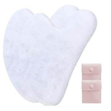 Imagem de 2 peças Gua Sha ferramentas faciais Guasha para rosto metal Gua Sha massagem da pele Guasha ferramenta de beleza para olhos corporais massageador cuidados com a pele presentes de dia das mães (branco)