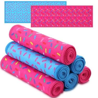 Imagem de Tegeme 6 peças de toalhas de bolso de beisebol Sprinkles Donut toalhas esportivas 12,7 x 38,1 cm microfibra suor panos absorventes absorventes para jogadores de beisebol treinadores azul rosa conjunto