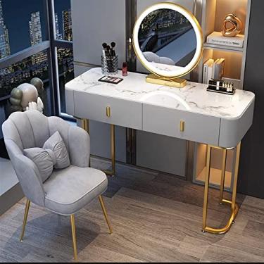 Imagem de Conjunto de mesa moderno cinza + preto com espelho iluminado acolchoado e penteadeira de maquiagem para quarto e sala de maquiagem 120 cm