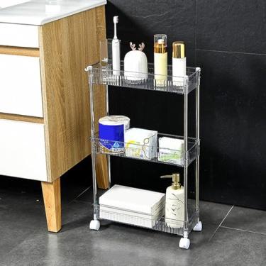Imagem de Carrinho utilitário com rodinhas de acrílico transparente de 3 a 4 níveis - Organizador de armazenamento móvel para cozinha, banheiro, sala de estar e lavanderia - Estante fina, 38 cm P x 20 x 23,6 cm