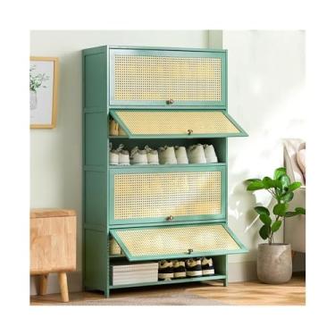 Imagem de Armário de sapatos - Armário de armazenamento de sapatos multicamadas, organizador de sapatos de pé livre com portas dobráveis, para entrada de quarto, corredor de armário, organizador de