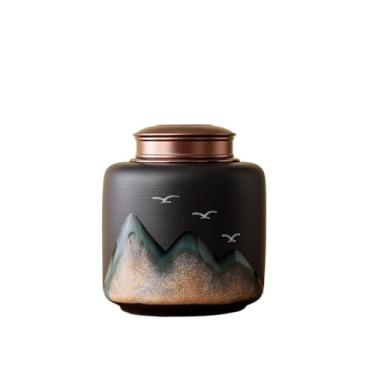 Imagem de Lata de chá de cerâmica com tampa dupla de sucção em espiral, recipiente de armazenamento selado de alta qualidade, organizador de chá (preto, grande)