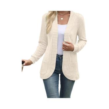 Imagem de Nova moda feminina cor sólida casual pit stripe escovado jaqueta cardi