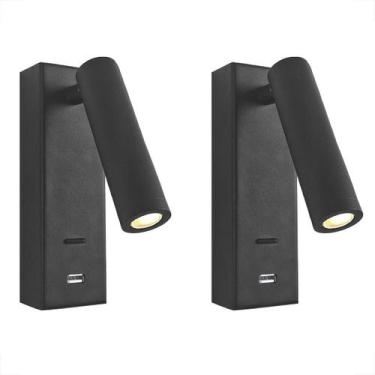 Imagem de 2 Arandela Leitura Led Direcionável 3w Usb interruptor Bet68 - Acende 