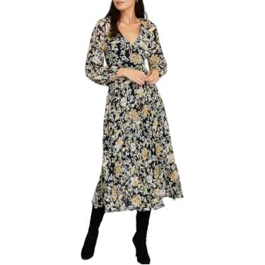 Imagem de Club Monaco Vestido feminino estampado midi, Preto Mix/Noir, 5