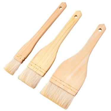 Imagem de Maxmoral Conjunto de 3 pincéis brancos de bacalhau de grau alimentício escova de lã de cabo longo ferramenta de cozimento doméstico pincel de molho 23 x 2,5 cm 23 x 5 cm 23 x 7,6 cm adequado para