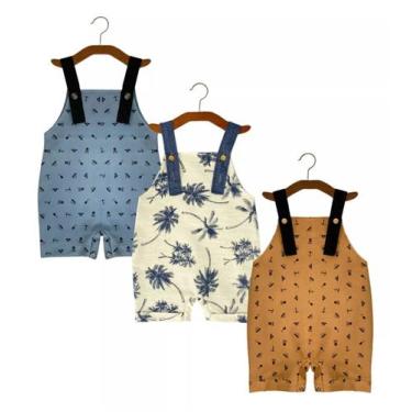 Imagem de Jardineira Curta Macacão Regata Estampada para Bebê de Sarja para Bebê