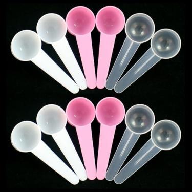 Imagem de Pacote com 12 colheres medidoras de plástico, colher de chá (1 colher de sopa/20 ml) colheres de cabo longo para medir café, chá, leite, especiarias, proteína em pó, cozinhar alimentos para animais de