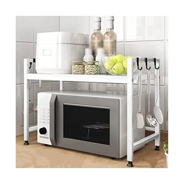 Imagem de Prateleira de metal para micro-ondas de 2 camadas, bancada, especiarias, utensílios de cozinha, gancho para microondas, suporte fixo para micro-ondas