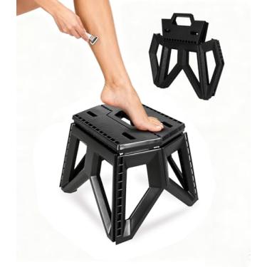 Imagem de KINGSUSLAY Banco de chuveiro para chuveiro interno, descanso de chuveiro preto, banco de chuveiro de plástico de 29 cm para barbear as pernas, banquinho dobrável pequeno dobrável, (1 peça, preto)