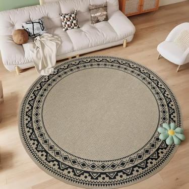 Imagem de Lacomfy Tapete redondo fácil de juta, 1,8 m, lavável, boho, design geométrico, redondo, preto, para casa de fazenda, quarto, sala de estar, dormitório, varanda, pátio, tapete fino
