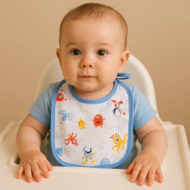 Imagem de Kit 5 Babador Tecido 100% Algodão Menino e Menina Essencial para Introdução Alimentar (Menino Sortido)