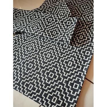 Imagem de Jogo Três Peças de tapetes Preto e Branco, Estilo Moderno, Tecido Decorativo com Padrão em Mosaico, Para Cozinha