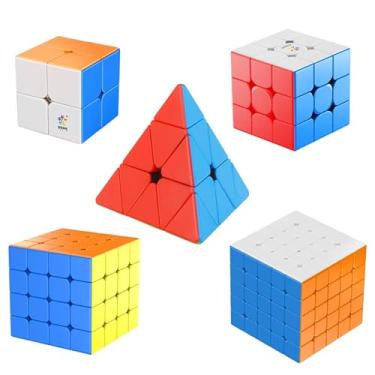 Imagem de Cuberspeed 5 Pack WCA Magic Cube Set - 2x2, 3x3, 4x4, Pyramid Stickerless Speed Cubes for Kids & Adults