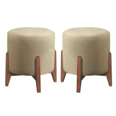 Imagem de Kit 2 Puff Decorativo Para Sala Redondo Luxo Selena Suede Cor:bege