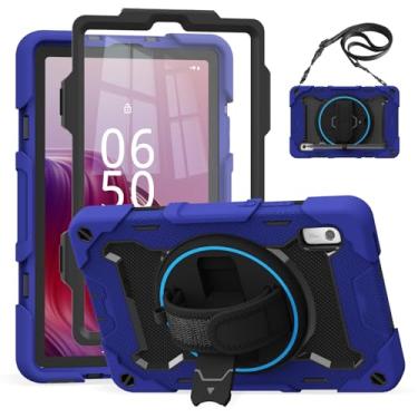 Imagem de Bkinew Capa para tablet Lenovo Tab M9 22.9 cm 2023 (TB310FU/TB310XU) com protetor de tela, alça de mão e ombro, suporte giratório 360, capa de proteção robusta de corpo inteiro, azul marinho