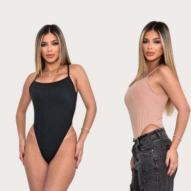 Imagem de Kit Maio Feminino Alcinha Body Cavado Com Bojo Moda Praia Verão Tecido