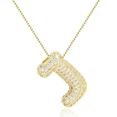 Imagem de Colar com letra de bolha, balões de ouro, corrente banhada a ouro delicada, pingente de alfabeto, colar com pingente de letras fofas, presentes para meninas adolescentes, coisas modernas, Metal, Sem