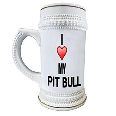 Imagem de Canecas de cerâmica I Love My Pit Bull 650 ml com acabamento dourado decorativo